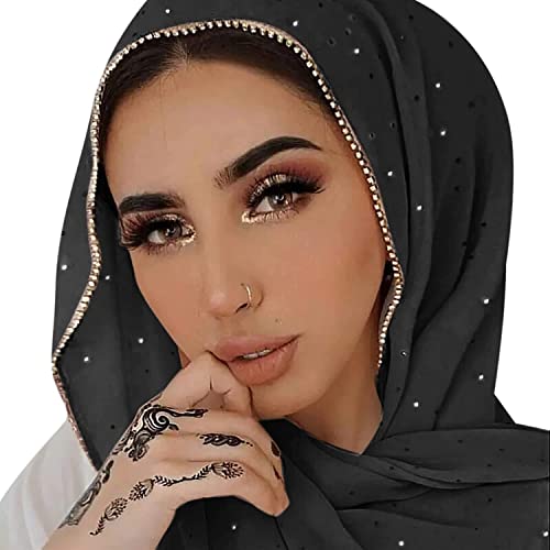 Women Soft Chiffon Rhinestone Long Scarf Shawl Fashion Muslim Hijab Head Wrap Scarves #TOP6