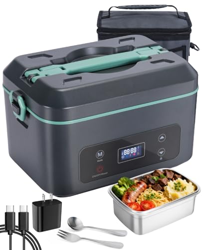 AIZOCO Cordless Electric Lunch Box for Adults, Heated Lunch Box Battery Powered with 5 Side Heating, Portable Food Warmer with 5.5 Cups Removable Container, Self-Heating Food Warmer for Work,GreyGreen