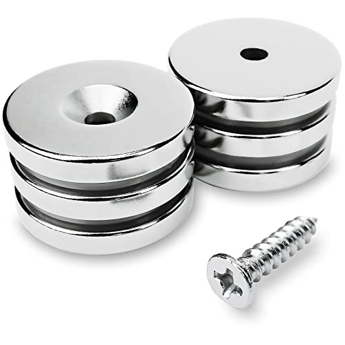 Sensei 6 Stück Ring-Neodymmagnet 25x4 mm mit Öffnung für Schraube, belastbar bis 9 kg + 6 Holzschrauben im Set