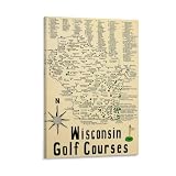 A retro-style hand-drawn poster map of golf courses in Wisconsin (Frame, 08x12inch(20x30cm))