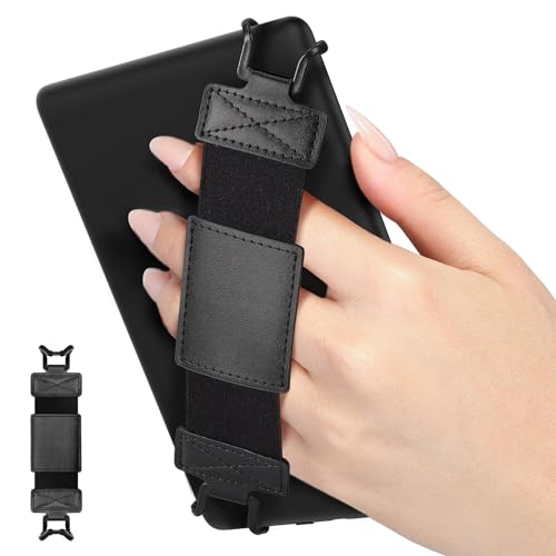 MoKo Correa de Mano de Seguridad para 6-8 Kindle eReaders Fire Tableta - Kobo/Voyaga/Lenovo/Sony Kindle E-Book Tableta, Correa de Agarre de Dedo Elástico Ligero Antideslizante, Negro