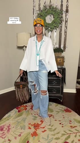 UOOZEE Womens Cotton Button Down Shirt Casual 3/4 Sleeve Loose Fit Collared Work Blouse Tops4