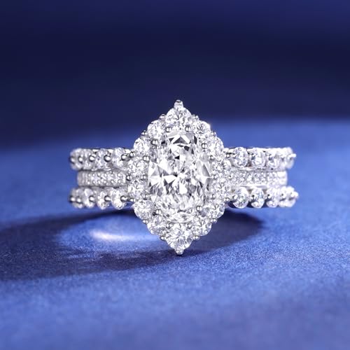 3 Ct Oval Cut Wedding Ring Floral Halo Engagement Ring for Women AAAAA CZ 925 Sterling Silver Size 5-102