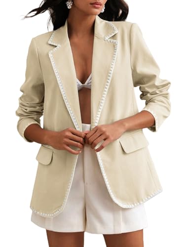 Mina Self Casual Blazer for Women 2025 Fall Beige Lightweight Business Casual Work Professional Office Trendy Cute Dressy Fashion Womens Jacket Women's Blazers & Suit Jackets QY046 Beige L