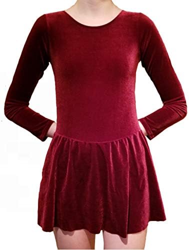Ice Figure Skating Dance Practice Velvet Dress Girls (Age 14, Deep Red)
