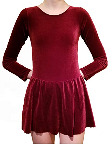 Ice Figure Skating Dance Practice Velvet Dress Girls (Age 14, Deep Red) #TOP1