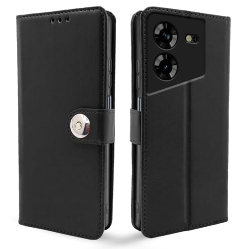 Image of Pikkme Tecno Pova 5 / Tecno Pova 5 Pro 5G Flip Cover Leather Finish | Inside TPU with Card Pockets | Wallet Stand and Shock Proof | Complete Protection Button Flip Case (Black)
