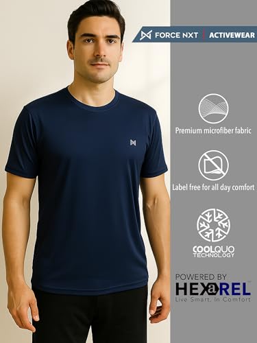 Image of Force NXT Men's Premium Microfiber Fabric Solid T-Shirt | Round Neck Half-Sleeves T-Shirt for Men | Sweat Wicking with Label Free for Daily Uses