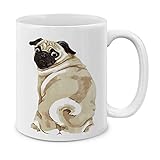 MUGBREW Sitting Back Turn Pug Dog Ceramic Coffee Mug Tea Cup, 11 OZ