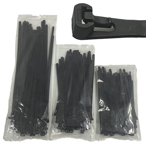 EzySup 150 Stück Kabelbinder Wiederverwendbar Lang 150/200/300 mm x 7 6 mm Schwarz(50 Stück von jeder Größe)