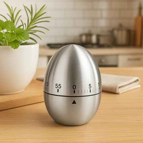 Image of Steel Egg Timer | Kitchen Timer with Alarm | Mechanical Timer Stopwatch for Study, Cooking & Baking | TimerClock for Study Students | CountdownTimer & Time Piece with Alarm (1-pcs)