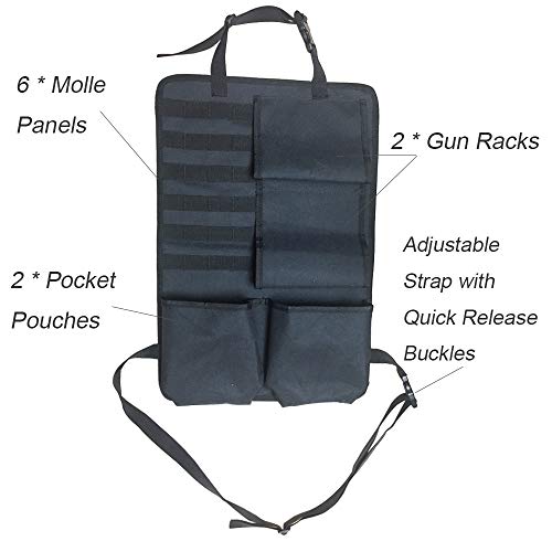 Tactical Car Seat Back Organizer with Molle Panel Vehicle Gun Holder- Seat Back Storage Cover with Gun Rack For Rifle Hunting Universal Fit SUV Truck MPV Pickup (2 Packs)