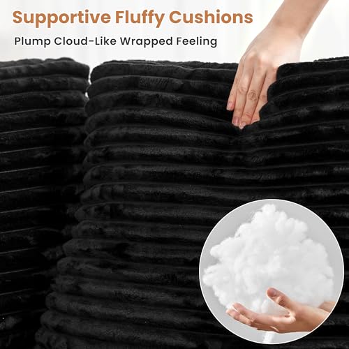 ovios Modular Sectional Sofa Couch with U-Shape Chaise Ottomans, Comfy Plush Corduroy Cloud Couches, Modern Deep Seat Sofas Set for Living Room, 6-Seater, Black