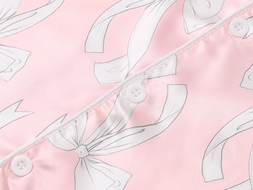 Image of Topgal Girls Satin Pajamas, Coat Style Silky Button Up, Size 6-16 | 2-Piece Button-Front Design; Easy Dressing; Relaxed Home Wear; Bedtime, Lounging, Sleepovers and Gifting