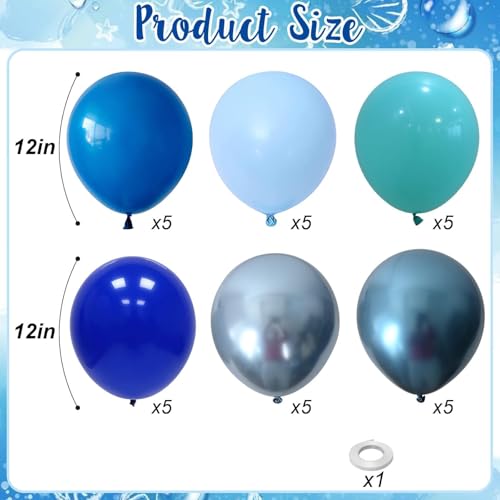 Image of Blue Balloon Set, 12 Inch Metallic Chrome Light Royal Baby Dark Sky Matte Powder Shades of Blue Teal Latex Balloons for Men Boy Birthday Father's Day Bridal Shower Wedding Ocean Party Decorations