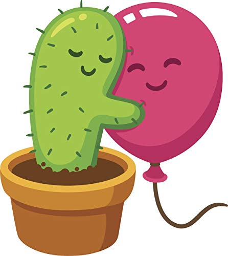 Sweet Cactus Hugging Pink Balloon Cartoon Emoji Round Metal 0.75" Lapel Pin Hat Shirt Pin Tie Tack Pinback2