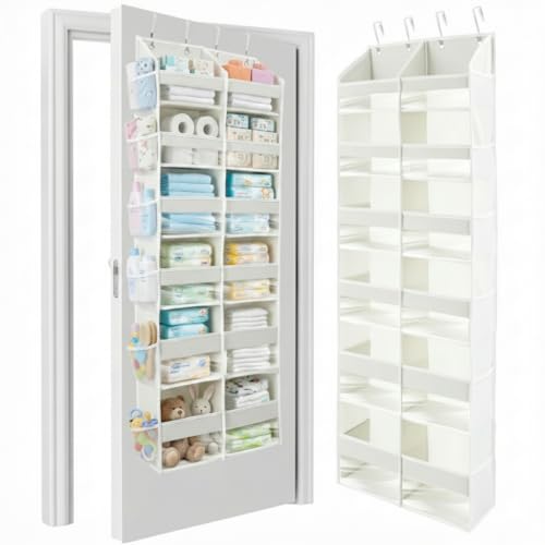 Image of HOMELUX THEORY UPGRADED 6 Tiers Over The Door Organizer Hanging - 100D EXTRA THICK & 50lbs HUGE CAPACITY, 12 Side Mesh Pockets Over The Door Shoe Organizer, Hanging Closet Organizer (Ivory, XL)
