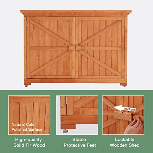 Avawing Outdoor Storage Cabinet, Wooden Garden Shed, Waterproof Outside Tool Organizer Cabinet With Lockable Double Doors And Shelve For Lawn, Garden, Backyard, Patio (Natural) #TOP3
