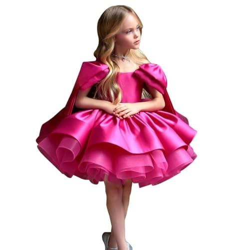 Hot Pink Mini Flower Girl Dresses for Wedding Puffy Layers 2025 Birthday Party Dresses Sleeveless Satin Princess Pageant Dress for Girls Hot Pink FAY04-7