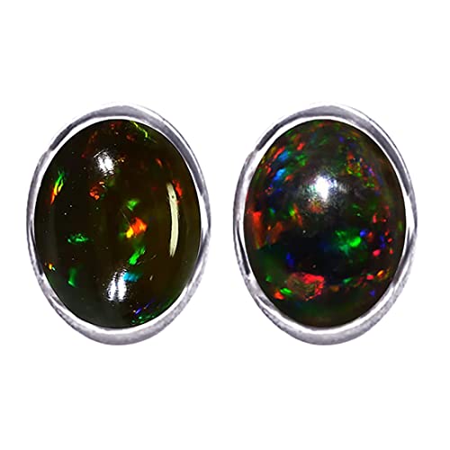 Handgefertigter Ohrstecker aus schwarzem Opal-Edelstein aus 925er Sterlingsilber für Damenmode-Ohrringschmuck Cover