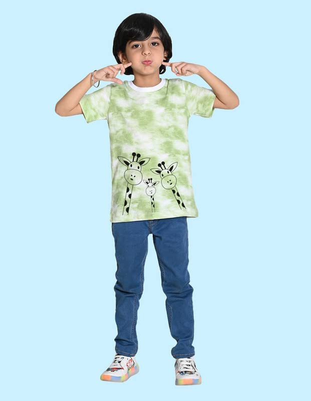 Image of Nusyl Boys Giraffe Printed Blue tie & dye t-Shirt - NUBTDTSH0225