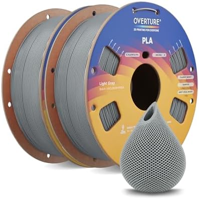 OVERTURE PLA Filament 1,75 mm Hellgrau, 2kg | Super Speedy | Gleichmäßige Extrusion • Stärkere Zähigkeit • Maßhaltig ±0,02 mm • Sauber Gewickelte • Für gängige FDM-3D-Drucker