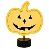 Global Gizmos 45929 - Calabaza LED de neón, luz de neón de Halloween, cara de calabaza transparente con LED amarillos, base estable incluida, 27,5 x 22,5 cm