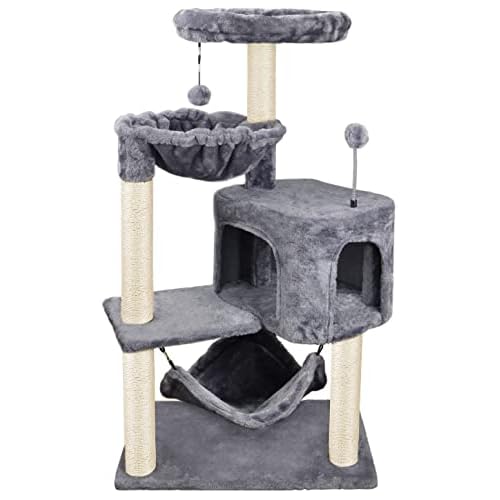 Newest Cat Tree with Cat Condo and Big Hammock, Grey