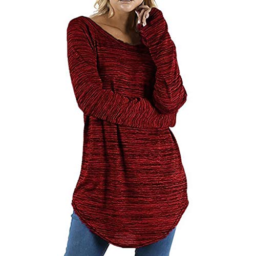 Women's Tops Toamen, Clothes Sale Ladies Solid Color Plus Size Irregular Hem Long Sleeve Casual Loose Blouses Shirts Tee Top Sweatshirts (L5, Wine Red)