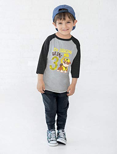 Image of Tstars Paw Patrol Rubble 3rd Birthday Baseball Tee Toddler Boy 3 /4 | Soft raglan Rubble digging tee for turning three; great for 3rd birthday, construction party, photo gift