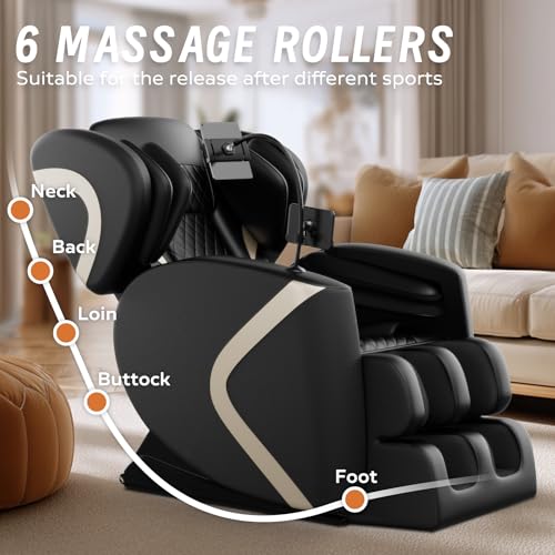 Full Body Massage Chair Recliner with Zero Gravity, Air Pressure Compression System, Heated Waist and Legs, Adjustable Footrest, Automatic Modes, Easy Setup Relaxation Seating for Home Office, Black - Image 6