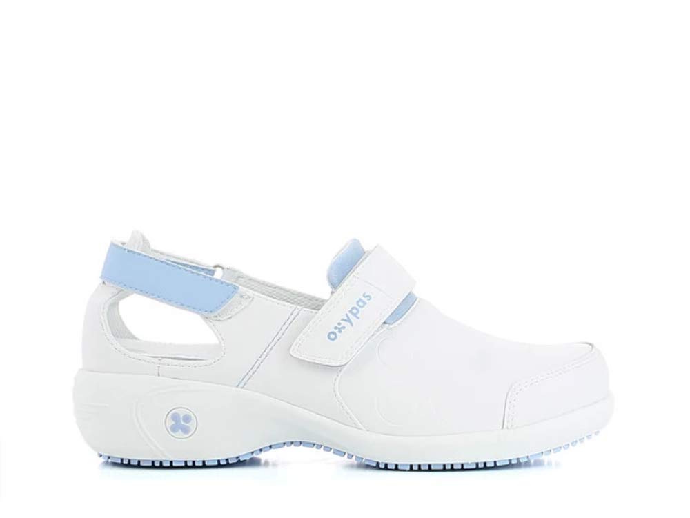 Oxypas Arbetsschuhe aus Leder - SALMA - Sicherheitsclog für Damen, rutschfeste und Bequeme Schuhe ideal für Krankenhaus und Pflege, Weiss, 40 EU