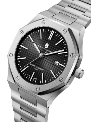 Image of Sapphero Watches for Men Waterproof Luminous Watches with Date Dial Chronograph Analog Quartz Movement Steel Stainless Business Wrist Watches Mens Gifts