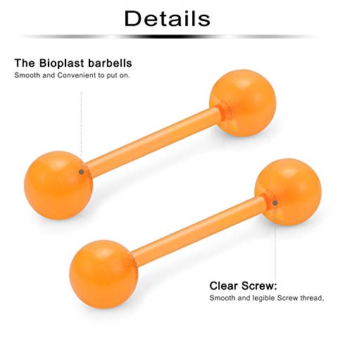 Ftovosyo 14G 16mm Glow in Dark Flexible Acrylic Straight Tongue Nipple Ring Retainer Body Piercing Jewelry for Women Men 6-36PCS4