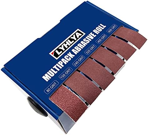 Boxed Assorted Sandpaper Rolls, 1 Inch x 19.7 Feet Emery Cloth Roll 6 Grits Abrasive Paper with Dispenser for Woodworking, Furniture Repair, Metal Polishing, 80/150/240/320/400/600