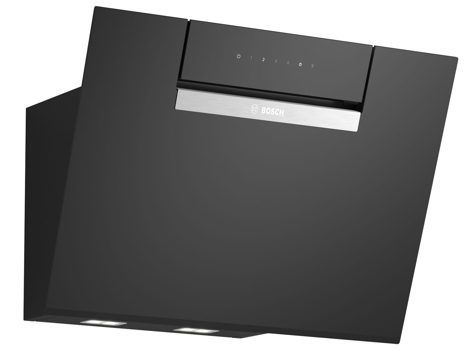 Bosch DWJ67FN60 Série 4 Hotte aspirante intelligente, 60 cm de large, fabriquée en Allemagne, recirculation, moteur silencieux et efficace, contrôlable sur plaque de cuisson, verre transparent, noir