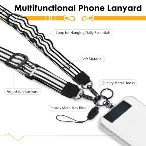 Image of Icycay Phone Lanyard Crossbody Strap Neck Adjustable Teacher Women Striped | for Cell Phone Case Keys ID Badges, Anti Theft, Multifuctional, Cute Phone Holder, Travel Hiking Essential Accessories, Gifts
