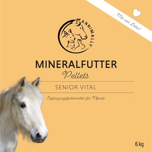 Annimally Senior Mineralfutter Pferde getreidefrei 6 kg - getreidefreies Ergänzungs Pferdefutter für Senior Pferde mit Vitaminen, Mineralstoffen und Spurenelementen, wie Zink, Selen, Omega 3 & Jod