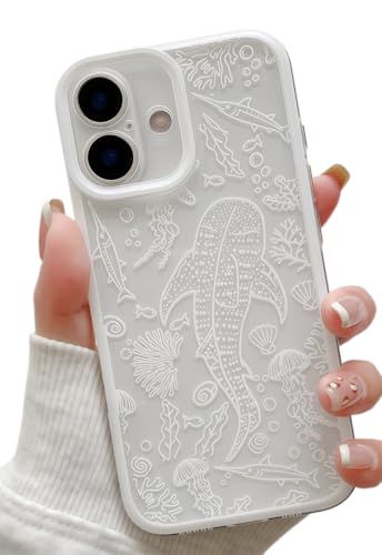 AROJAK Compatible with iPhone 17 Case Summer Phone Case Cute Aesthetics Whale Shark Pattern TPU Slim Shockproof Protective Phone Cover for Women Girls - White