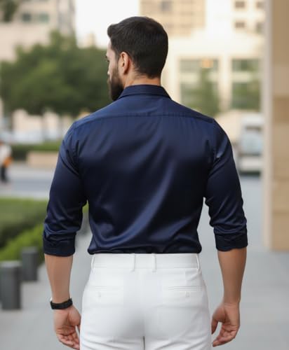 Image of IndoPrimo Men's Satin Shirt for Party, Formal and Casual Wear - Stylish and Trendy Designer Full Sleeve Shirt for Men