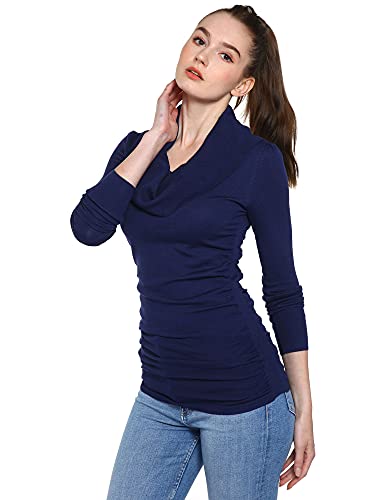 AmélieBoutik Women Casual Slim Fit Cowl Neck Long Sleeve Ruched Sides Pullover Tunic Sweater2
