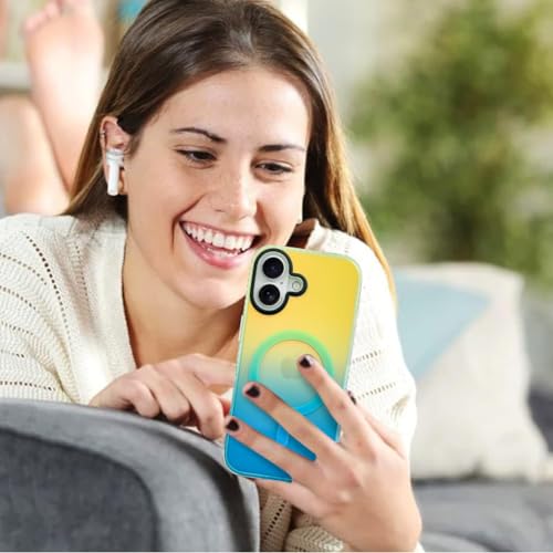 Image of AIGOMARA Magnetic Case for iPhone 17, Compatible with Magsafe, Fluorescent Iridescent Case for Women Girls, Shockproof Translucent Matte Protective Cover 6.3 Inch 2025, Green Blue