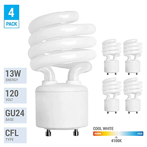 Kor K21037-4 Pack) 13 Watt Mini Spiral - Gu24 Base - (60W Equivalent) - T2 Mini-Twist - Cfl Light Bulb (Cool White (4100K) thumb #1