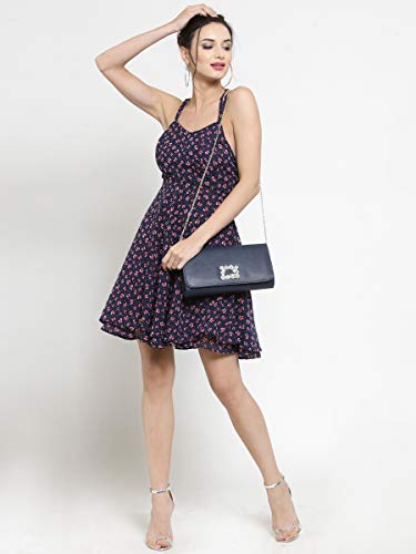 Image of Sera Women's Navy Blue Criss Cross Back fit and Flare Dress