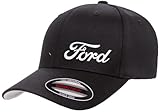 Ford Motor Co Script Logo New Side Panel Fully Embroidered Flexfit 6277 Athletic Baseball Fitted Hat Cap Black L/XL