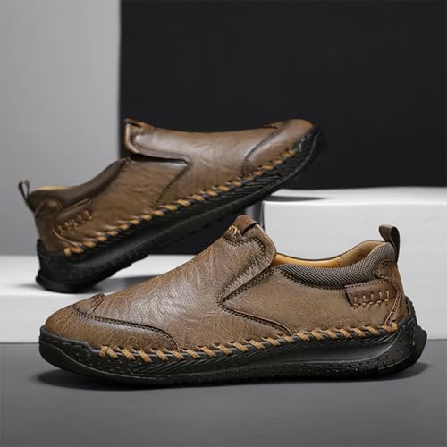 Men's Slip - on Casual Loafers，Mens Comfortable Moccasin Shoes for Walking and Driving, Soft Daily Sneaker, Mocasines para Hombre Khaki Brown Black4