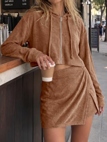Fisoew Womens 2 Piece Skirt Set Zip Up Hoodie and Skort Sets Sweatsuits - image 3