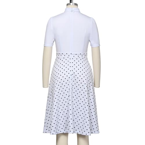 Image of CAMDOM Church Clergy Dress for Women Short Sleeve Polka Dot A Line Elegant Dress with Tab Collar