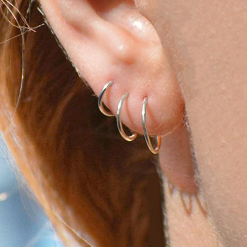 Solid Sterling Silver Hoops | Helix Piercing Jewelry Hoop Nose Rings for Women Rook Conch Daith Cartilage Thin Tragus Sleeper Hoop Earrings for Women Small Tiny Real Silver Huggie | Handmade in FL3