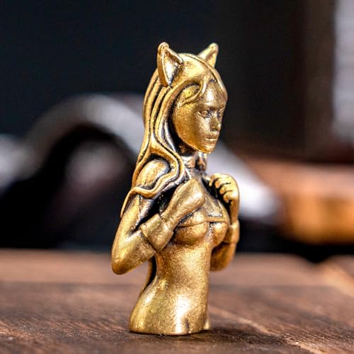 Estatua vintage de niña con orejas de gato en latón